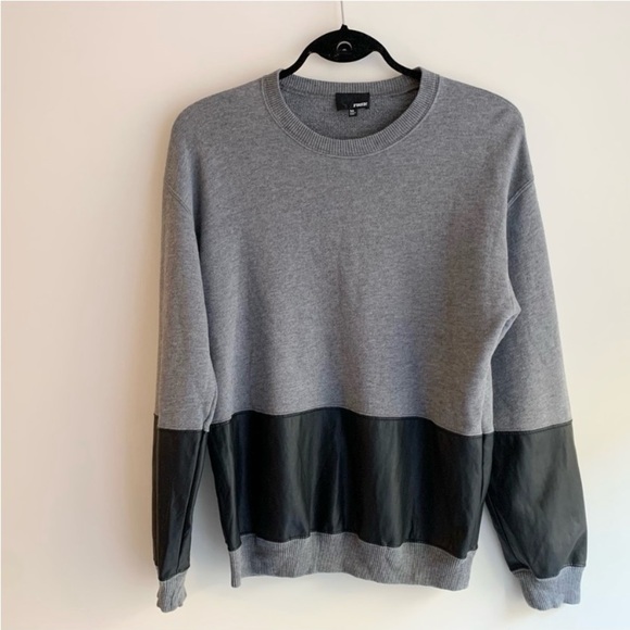 Aritzia Wilfred Free Sweater Faux Leather Panel Pullover Gray Black Size XS - Picture 6 of 10